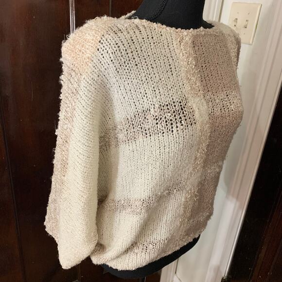 Vintage 90s Side Effects Hand Knit Acrylic Sweater White Beige Checked MEDIUM - Picture 5 of 13